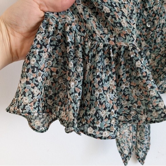 Vintage Ditzy Floral Y2K Button Down Tie Knit Crop Top Shirt - Picture 4 of 8